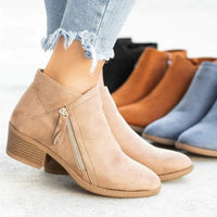 Mia | Damen Ankle Boots Niedriger Absatz Reißverschluss Stiefeletten in Beige