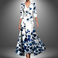Katharina | Damen Bedrucktes 3/4-Arm Long Sleeve Dress Wickelkleid Figurbetont in Weiß