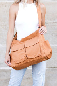 Elfriede | Damen Übergroße Canvas Tote Bag Messenger Schultertasche in Kamel