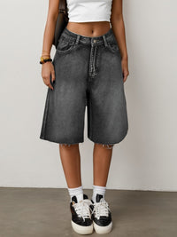 Damen Bermuda-Jeansshorts mit hoher Taille in Grau