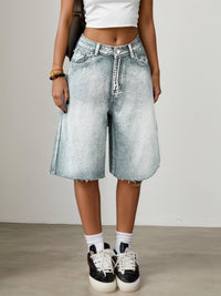 Damen Bermuda-Jeansshorts mit hoher Taille in Hellblau