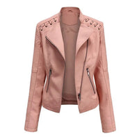 Elisabeth | Damen Bikerjacke Kunstleder Reißverschluss Schulterdetail in Rosa