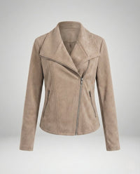 Nora | Damen Bikerjacke Kunstleder Wildlook asymmetrischer Reißverschluss in Aprikose