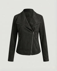 Nora | Damen Bikerjacke Kunstleder Wildlook asymmetrischer Reißverschluss in Schwarz