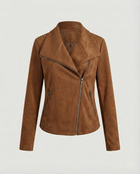 Nora | Damen Bikerjacke Kunstleder Wildlook asymmetrischer Reißverschluss in Camel