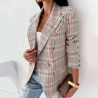 Damen karierter Blazer mit Knöpfen, Langarm in Grau