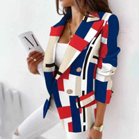 Damen karierter Blazer mit Knöpfen, Langarm in Rot