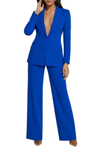 Damen Blazer und Hose Set mit Knopfverschluss in Blau