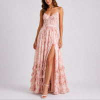 Luisa | Damen Blumen Korsett Maxi Kleid Hochzeitsgast Herbst Abendkleid in Rosa