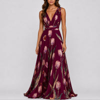 Annika | Damen Blumen Maxi Hochzeitskleid Gast tief V-Ausschnitt Chiffon in Rot