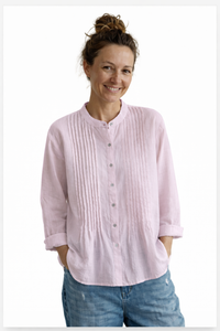 Damen Bluse mit Faltenfront und Knopfleiste in Rosa