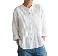 Damen Bluse mit Faltenfront und Knopfleiste in Weiß