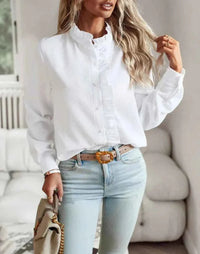 Colette | Damen Bluse Rüschenkragen Feminin Romantisch Casual Elegant in Weiß