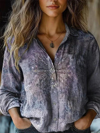 Elisabeth | Damen Boho Langarm Bluse geknöpft florales Muster in Lila