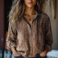Elisabeth | Damen Boho Langarm Bluse geknöpft florales Muster in Dunkelkhaki