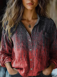 Elisabeth | Damen Boho Langarm Bluse geknöpft florales Muster in Rot-Dunkelgrau