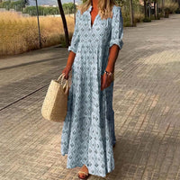 Greta | Damen Boho Maxi Cocktailkleid V-Ausschnitt Florales Sommerkleid in Blau