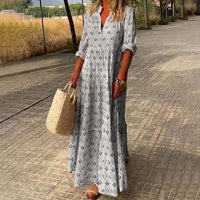 Greta | Damen Boho Maxi Cocktailkleid V-Ausschnitt Florales Sommerkleid in Grau