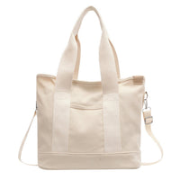 Mia | Damen Canvas Tote Bag Multifunktionale Schultertasche mit Schultergurt in Weiß