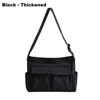 Marie | Damen Canvas Tote Bag Vintage Umhängetasche mit Außentaschen in Schwarz verdickt