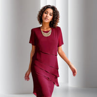 Emilia | Damen Cocktailkleid geschichtetes Chiffon Kurzarm Abendkleid in Rot