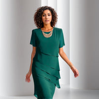 Emilia | Damen Cocktailkleid geschichtetes Chiffon Kurzarm Abendkleid in Grün
