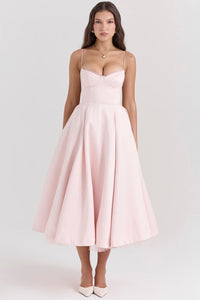 Annika | Damen Cocktailkleid Midi Schwingrock Bügelcup Trägerkleid in Rosa