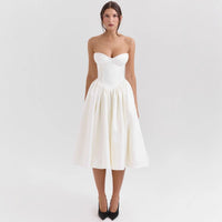 Marlene | Damen Cocktailkleid trägerlos Korsett-Oberteil ausgestellter Satinrock in Weiß
