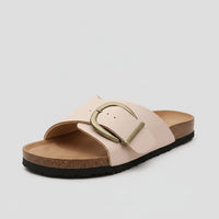 Katharina | Damen Comfortable Sandals Breiter Riemen Schnalle Slip-On Flachsandalen in Zartrosa