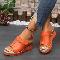 Clara | Damen Comfortable Sandals Keilabsatz Klettverschluss Offene Zehen in Orange
