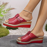Clara | Damen Comfortable Sandals Keilabsatz Klettverschluss Offene Zehen in Rot