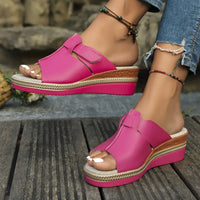 Clara | Damen Comfortable Sandals Keilabsatz Klettverschluss Offene Zehen in Magenta