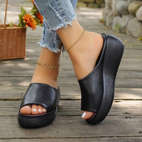 Charlotte | Damen Comfortable Sandals Keilabsatz Peeptoe Leichte Slip-on Pantoletten in Schwarz