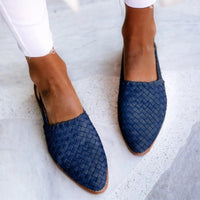 Charlotte | Damen Comfortable Sandals Leder Geflochten Spitzer Slingback Flach in Marine