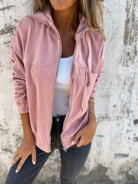 Mia | Damen Cord Kapuzenjacke mit Reißverschluss Oversized Freizeitjacke in Rosa