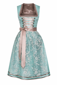 Damen Dirndl Kleid mit Spitzenüberrock, Schnürleiste und Zierösen in Hellblau