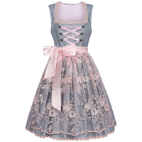 Damen Dirndl Kleid mit Spitzenüberrock, Schnürleiste und Zierösen in Grau