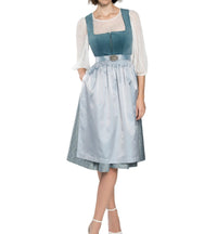 Damen Dirndl Set mit Stehkragenbluse, Taillenapplikation und Rockteil in Hellblau