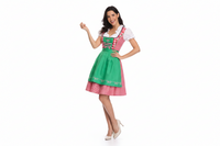 Damen Dirndlkleid Set mit Schürze und Bluse in Karo Grun