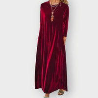 Elisabeth | Damen Elegant Formal Dress Langarm Samt Maxi-Kleid in Burgunderrot