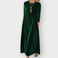 Elisabeth | Damen Elegant Formal Dress Langarm Samt Maxi-Kleid in Dunkelgrün
