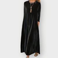 Elisabeth | Damen Elegant Formal Dress Langarm Samt Maxi-Kleid in Schwarz