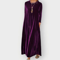 Elisabeth | Damen Elegant Formal Dress Langarm Samt Maxi-Kleid in Lila