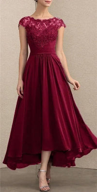 Elisabeth | Damen Elegant Spitzen Chiffon Abendkleid Formal Maxi Kleid in Burgunderrot