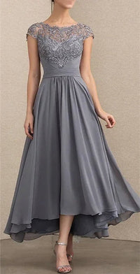 Elisabeth | Damen Elegant Spitzen Chiffon Abendkleid Formal Maxi Kleid in Grau