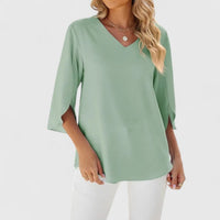 Marlene | Damen Elegante Rüschen-Bluse V-Ausschnitt Halbarm in Classic Green
