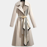 Mia | Damen Eleganter Gürtel-Trench Coat Klassischer Midi-Schnitt in Beige