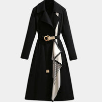 Mia | Damen Eleganter Gürtel-Trench Coat Klassischer Midi-Schnitt in Schwarz