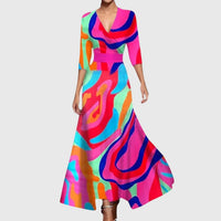 Elisabeth | Damen Elegantes Blumen-Maxi-Wickelkleid mit 3/4-Ärmeln V-Ausschnitt in Mehrfarbig
