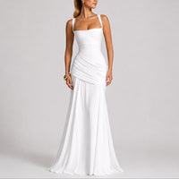 Johanna | Damen Elegantes Gerafftes Maxi Hochzeitskleid Abendkleid Quadratausschnitt in Weiß